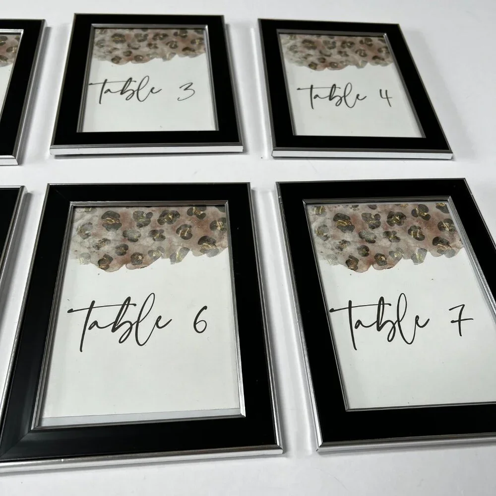 (6) Picture Frame Table Wedding Numbers | Leopard | Black and Silver